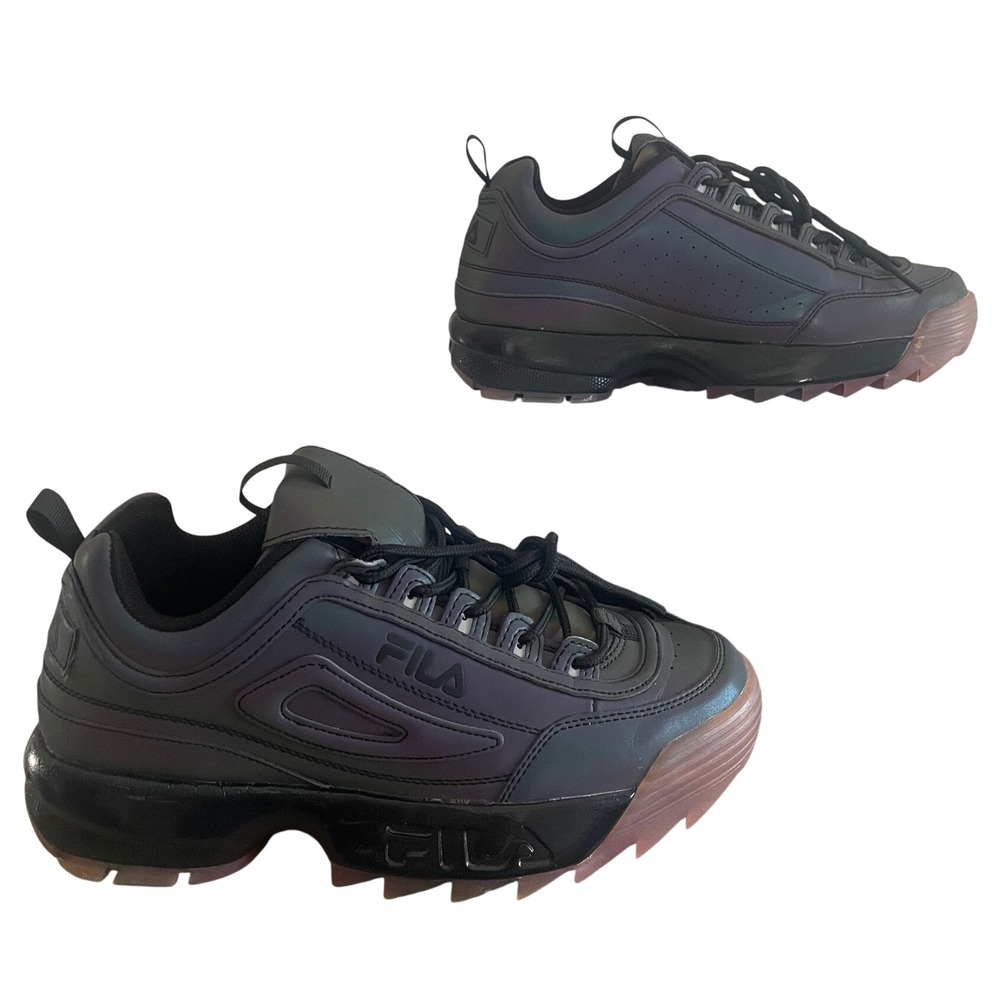 Fila Disruptor II Phasesh Black Iridescent Chunky Sneakers 5XM01154-990 Women 10
